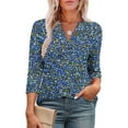 thumbnail image 5 of JTZGDY Womens T-Shirts Dressy Casual Floral Printed Fall 3/4 Length Sleeve V Neck Graphic Tunic Tees Loose Fit Pullover Tops Blue#04 S, 5 of 8