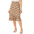 thumbnail image 1 of Unique Bargains Women's Floral Fall Elastic Waist Ruffle High Low Hem Vintage Skirt Blue Orange M, 1 of 6