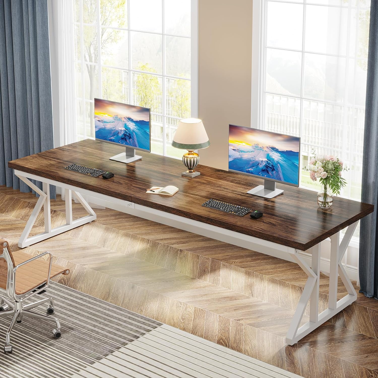 Tribesigns 78.7 Inches Long Computer Desk, Two Person Desk Large Executive Office Desk, Double Desk Study Writing Table for Home Office (Brown)