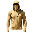 thumbnail image 3 of Inglocry Men's UPF 50+ Sun Hoodie with Mask Fishing Shirts UV Protection Long Sleeve, Quick Dry Hooded Rash Guard Hikingwith Zipper Pocket Khaki 2XL, 3 of 7