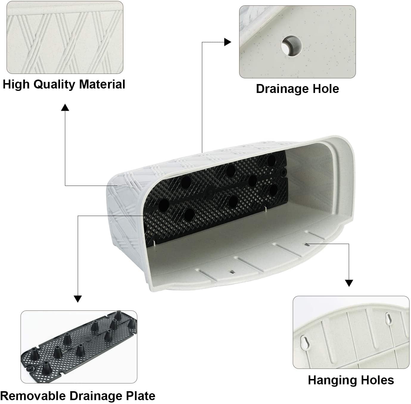 Sungmor 3 Pack Wall Hanging Planters, 16.5 Inch Railing Fence Hanging Flower Pots, Thickened Plastic Water Storage Plant Pot, Indoor Outdoor Garden Balcony Decor, Light Grey Large Plant Basket