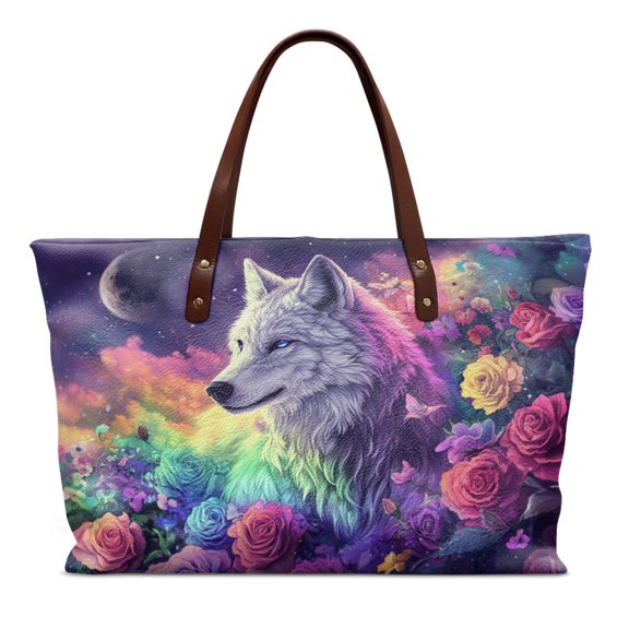 ZUXONGSY Wolf Galaxy Rose Print Handle Handbag for Women Lightweight Top Handle Tote Bag Large Capacity Weekender Bag with Zipper for Tours Daily Use