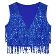 thumbnail image 4 of Haitryli Women's Sequin Fringe Vest Glitter Waistcoat Sleeveless Jackets Dance Top Royal Blue M, 4 of 7