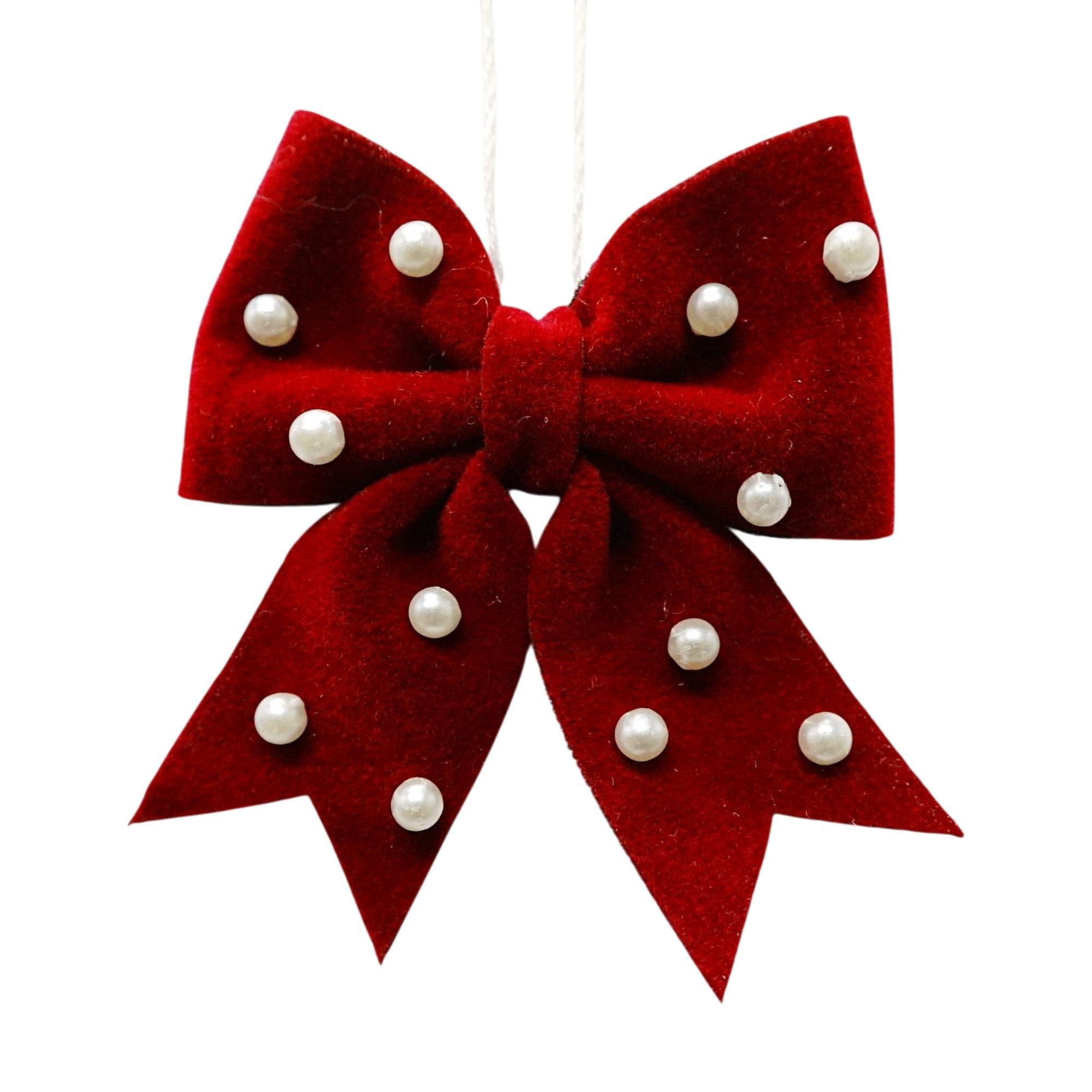 4-Count Red/Blue/White Velvet and Pearl Bow Mini Christmas Ornaments, 2.5", by Holiday Time