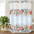 thumbnail image 3 of Blue Coastal No Hook Shower Curtain Waterproof, Bathroom Curtains with Snap in Liners and See Through Top Window, Summer Beach Starfish Shell Coral Hotel Style Bathtub Curtains Shower 48"Wx72"L, 3 of 8