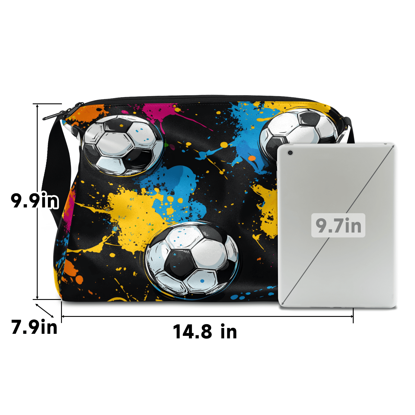 Leather Crossbody Gym Bag Duffle Travel Tote, Football/Soccer Sport Design, Adjustable Strap, Water-Resistant Weekender Carry On Overnight Bag, 14.8x9.9x7.9 Inch