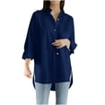 thumbnail image 1 of Chemises Boutonnées pour Femmes Manches Longues Retroussées Col en V Uni Ourlet Haut-Bas Blouse Hauts Tuniques Décontractées, 1 of 9