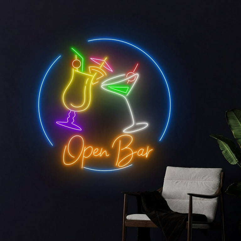 LAMPE NEON ENSEIGNE LUMINEUSE LED Led134-b Cocktails OPEN Bar Led Neon