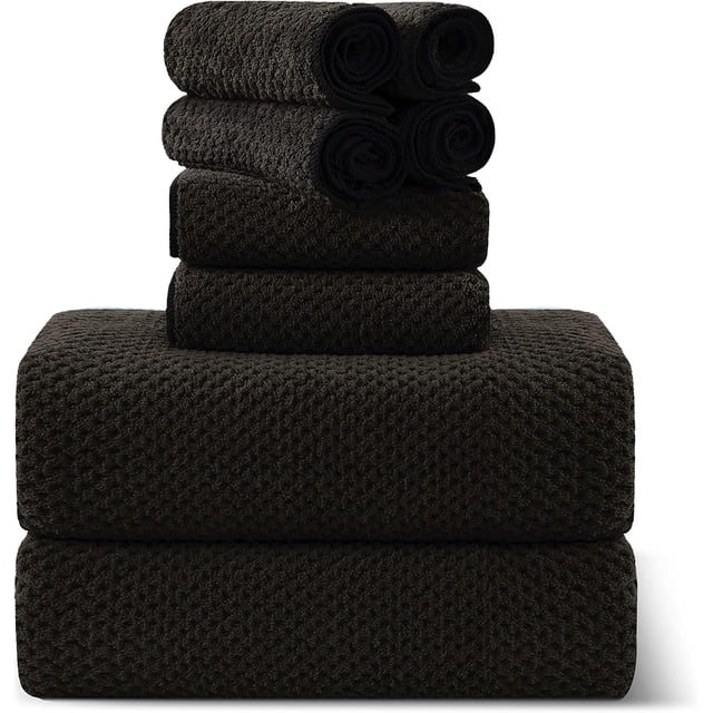8-Piece Brown Bath Towel Set, 2 Extra Large Bath Towel Sheets, 2 Hand Towels and 4 Washcloths - Highly Absorbent Quick Dry Microfiber,Ultra Soft Towel Set for Bathroom, Waffle Weave Design, Pack of 8