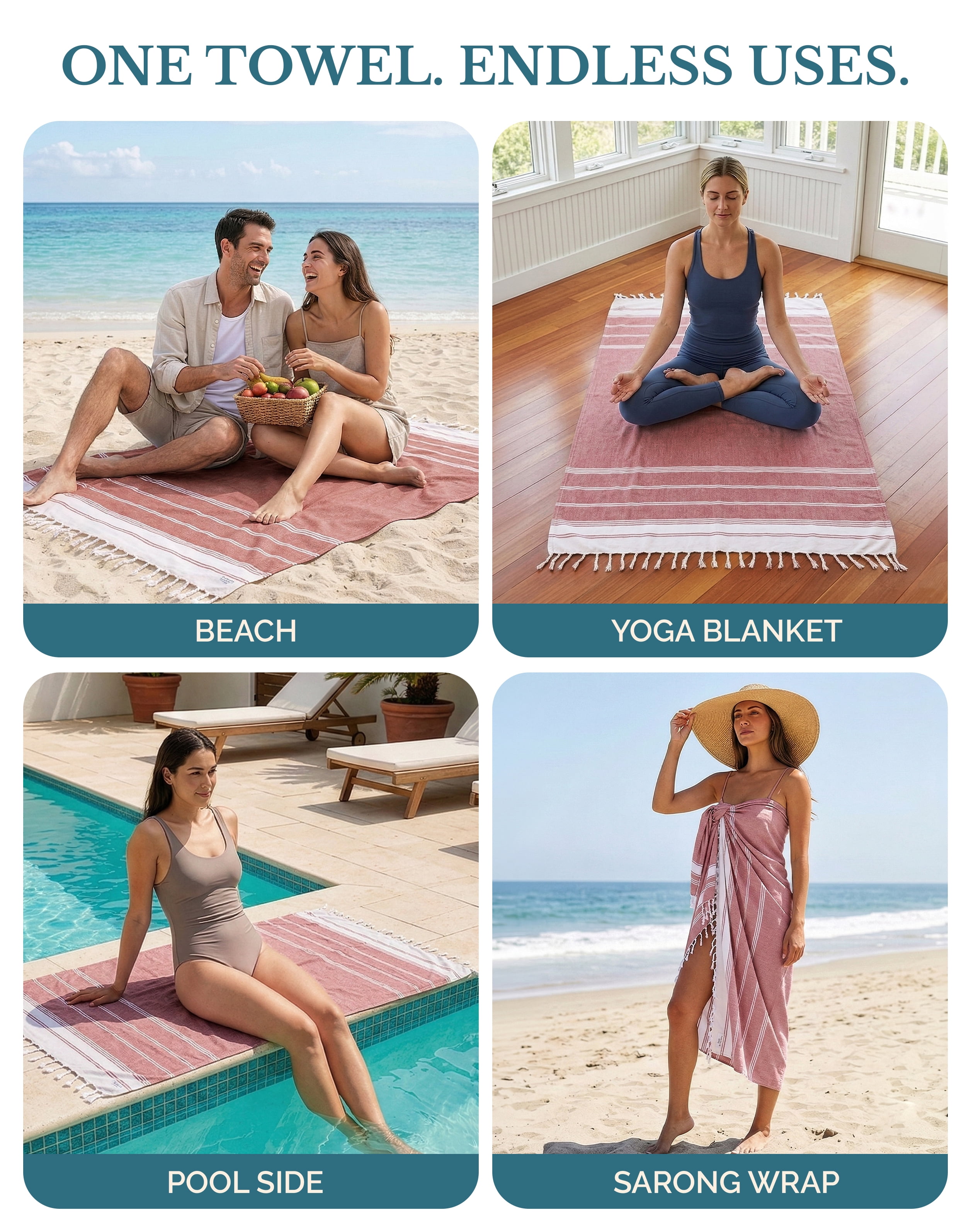 Casa Platino Cotton Beach Towels 6 Pack, Oversized Cotton Beach Towels, Quick Dry Lightweight Sand Free Pool Towels for Summer Fun – Sand Blue