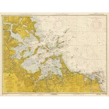 Boston Harbor Chart Nautical Chart - Boston Harbor ca 1970 - Sepia Tinted Rolled Canvas Art - NOAA Historical Map-Chart (11 x 14) ()