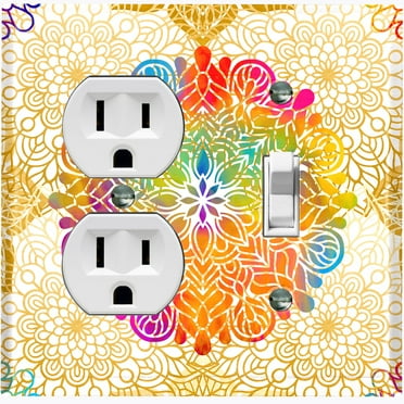 Metal Light Switch Plate Cover Rainbow Mandala Flower Tile Pattern Beige MDL092