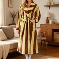 thumbnail image 4 of Women's Striped Plush Fleece Bathrobe - Thick Long Length Shawl Collar Robe with Belt and Pockets, Absorbent Cozy Lounge Wear for Winter, 4 of 7