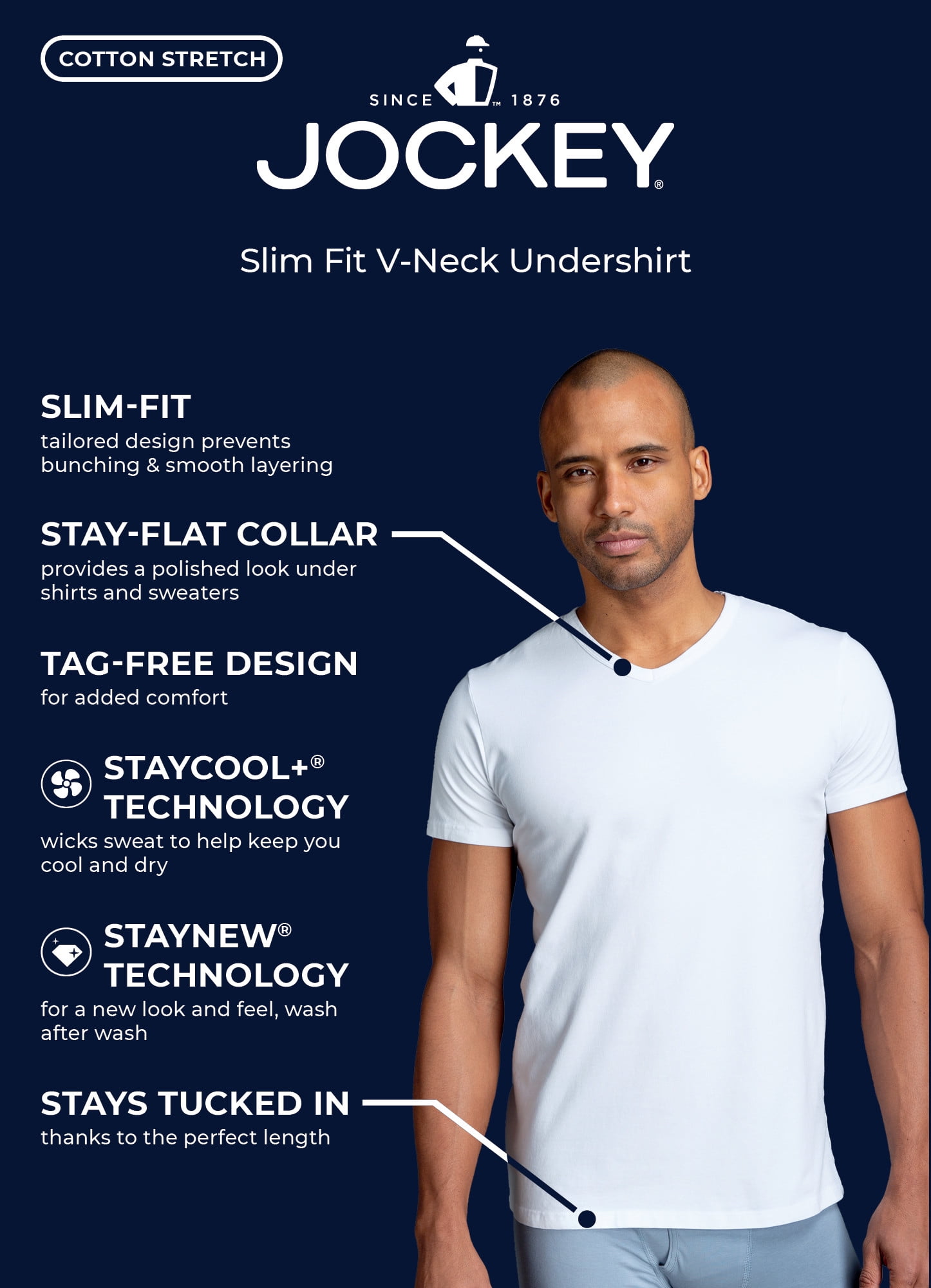 Jockey Herren Modern Stretch V-Neck Shirt – Figurbetonte Passform, 94% Baumwolle, 6% Elasthan