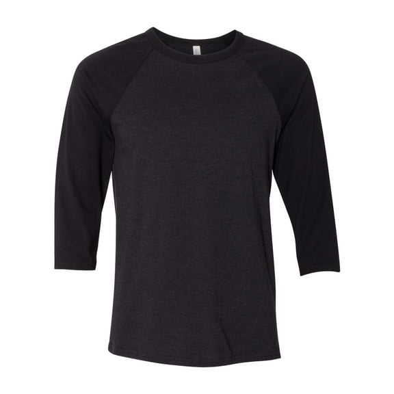 Unisex Three-Quarter Sleeve Baseball Tee Color Black Heather/ Black X-Small Size