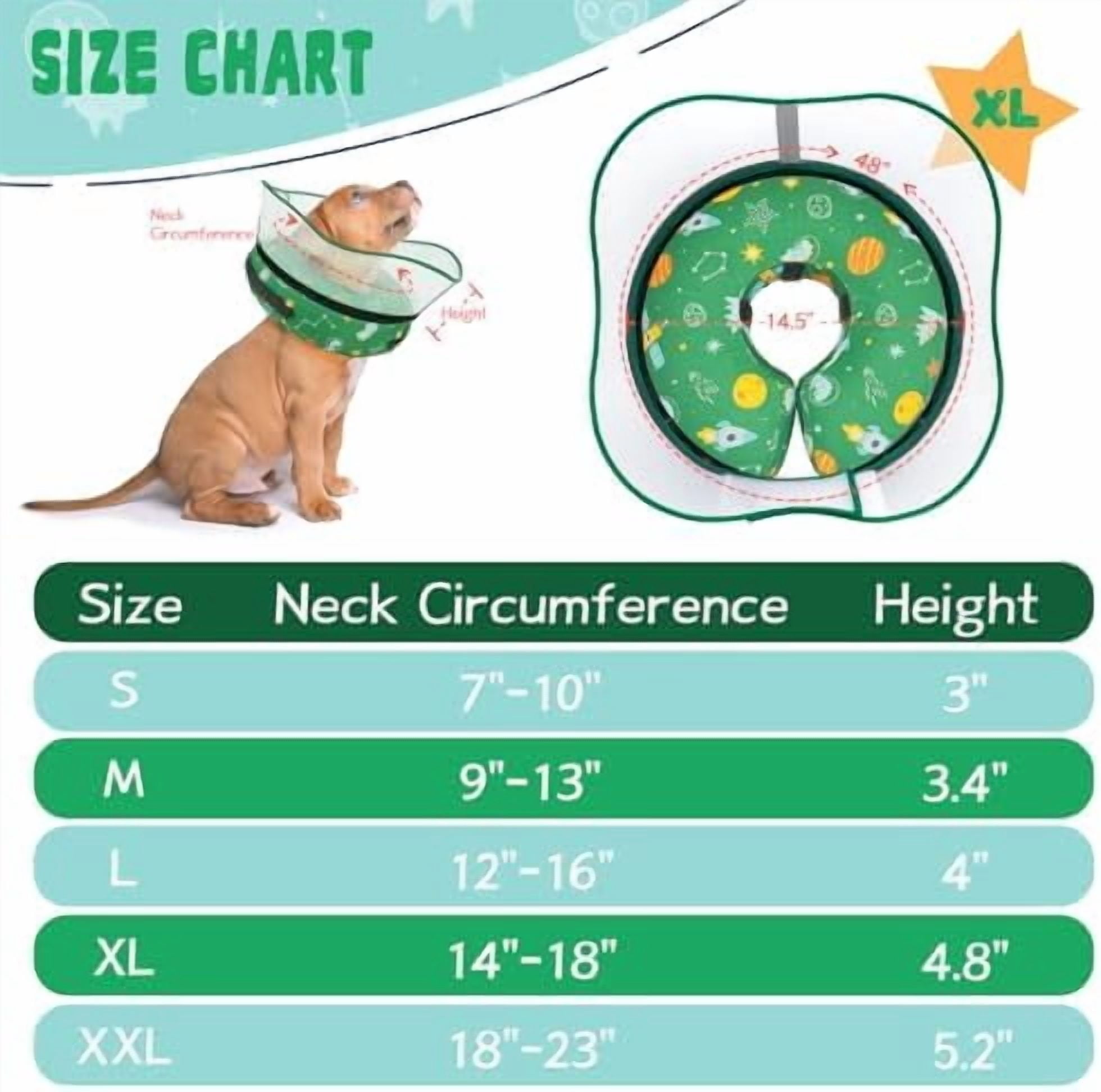 Elevated Inflatable Dog Cone Collar to Stop Licking, Dog Donut Collar After Surgery, Soft Dog Cone Alternative for Small Medium Large Dogs Green,XL(Neck 14"-18")
