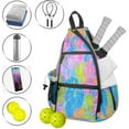 thumbnail image 2 of Pickleball Bag with Padded Back, Tropical Floral Multicolor Multi-Compartment Paddle Backpack, Lightweight Nylon Sports Bag for Men & Women, 2 of 7