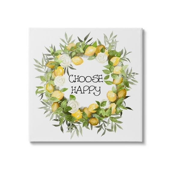 Stupell Choose Happy Lemon Roses Wreath Botanical & Floral Painting Gallery Wrapped Canvas Print Wall Art