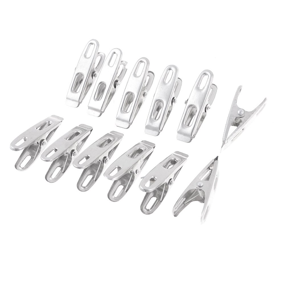 12 Pcs Silver Tone Metallic Clothing Hanging Clips Clothes Pins