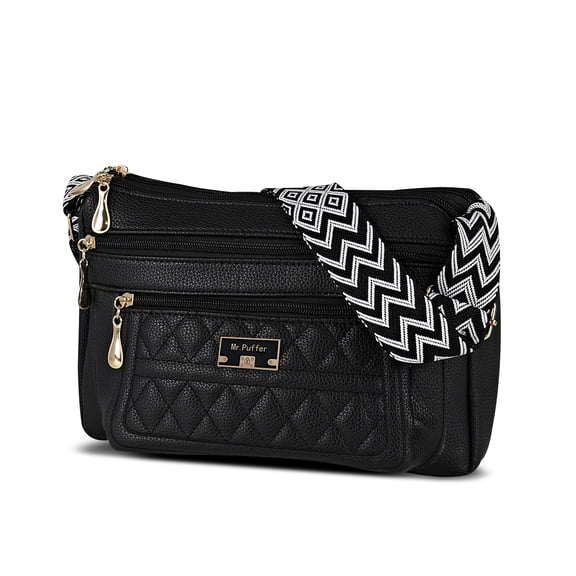 URSOFINE Quilted PU Leather Crossbody Bag for Women - Multi-Pocket Shoulder Bag with Adjustable Geometric Strap