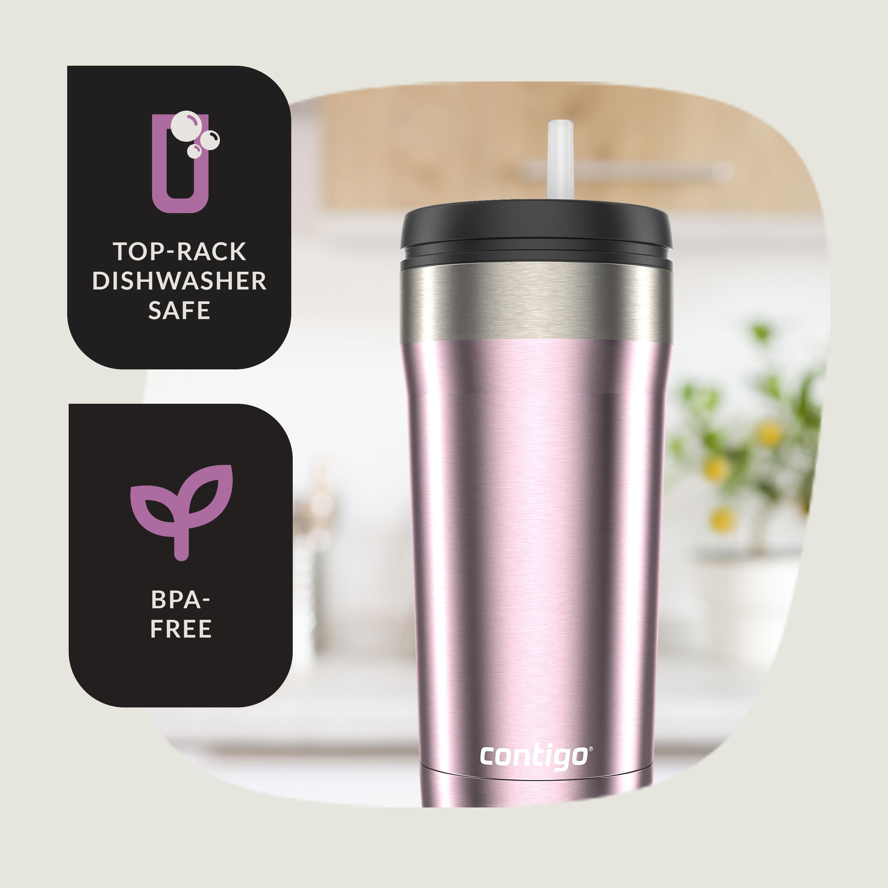 Contigo Uptown Dual-Sip Stainless Steel Tumbler with Straw in Pink, 18 fl  oz. 
