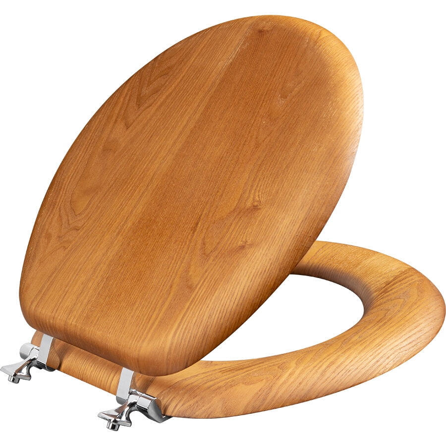 Oak... Mayfair Natural Reflections Toilet Seat with Chrome Hinges Round 
