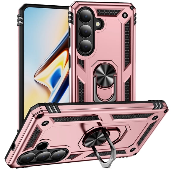 For Samsung Galaxy S26 Plus Case with kickstand, Built in Metal 360-Degree Rotating Ring Holder Magnetic,Heavy-Duty Rugged Case Full-Body Protective Cover,Pink