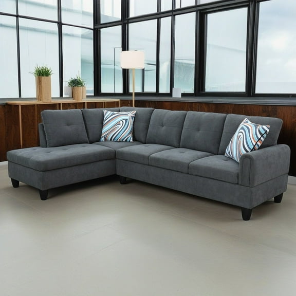 Hommoo Flannel Sectional Sofa Model Set, Modern 4-Seat Couches and Sofaes, L-Shaped Living Room Furniture Set, Dark Grey(No Ottomans)