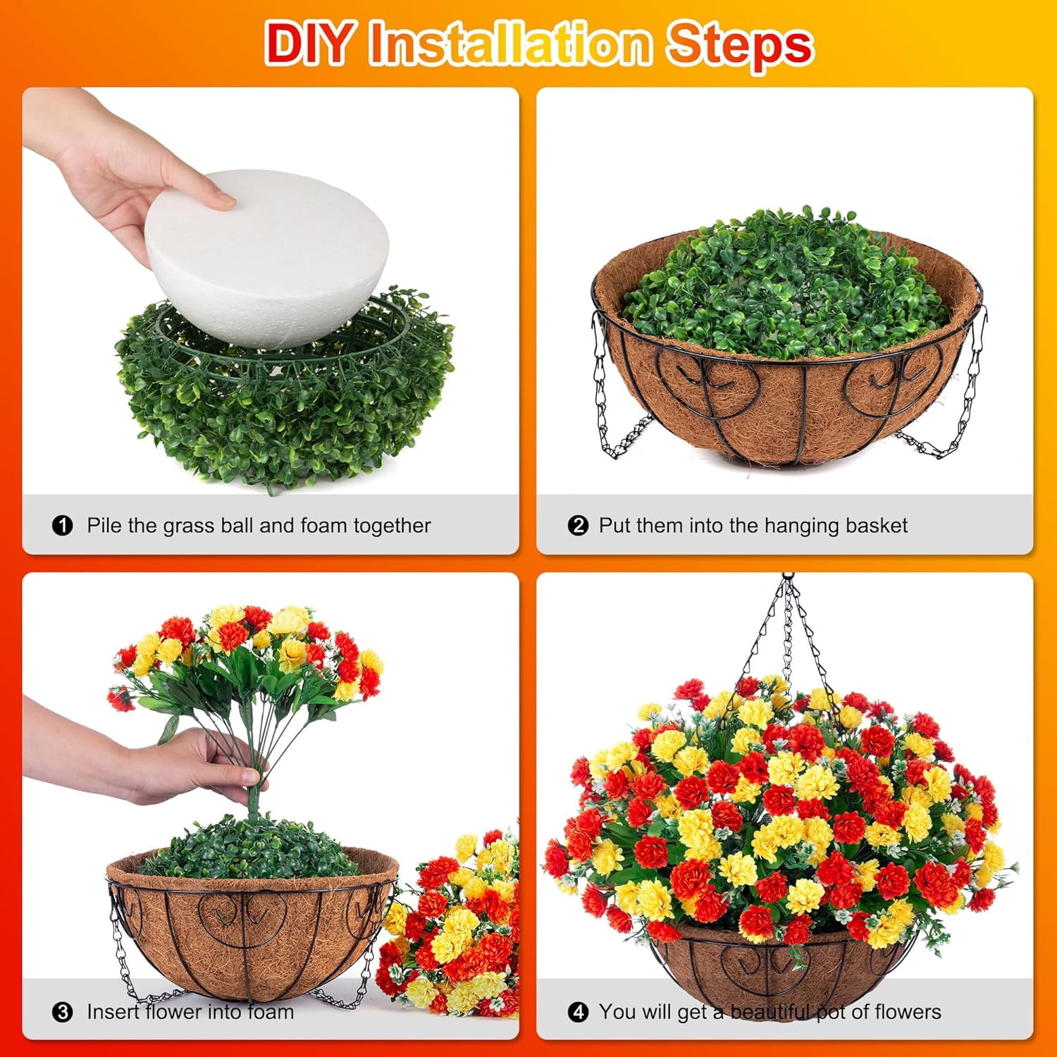 Artificial Hanging Flowers in Basket, Fake Silk Hanging Planter, Faux Colorful Daisy Vines Arrangement with Coconut Lining Baskets Outdoors Indoors Courtyard Spring Decor(Darkorchid)