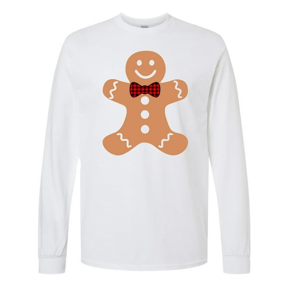 Inktastic Cute Gingerbread Man with Red Plaid Bowtie Long Sleeve T-Shirt