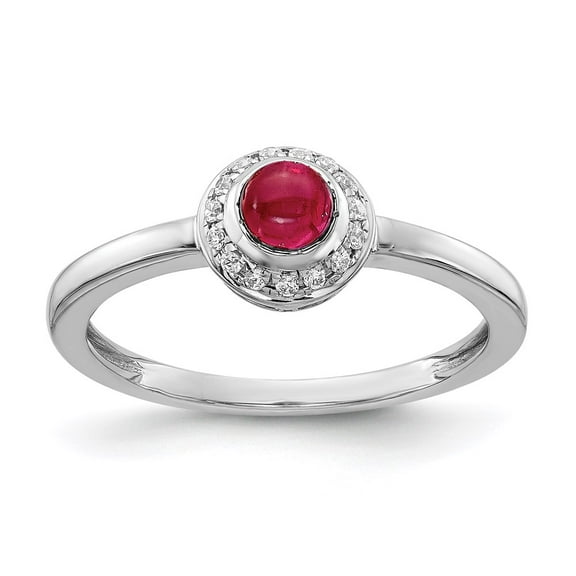 Real 14kt White Gold Diamond and Cabochon Ruby Ring Size: 7; for Adults and Teens; for Women and Men