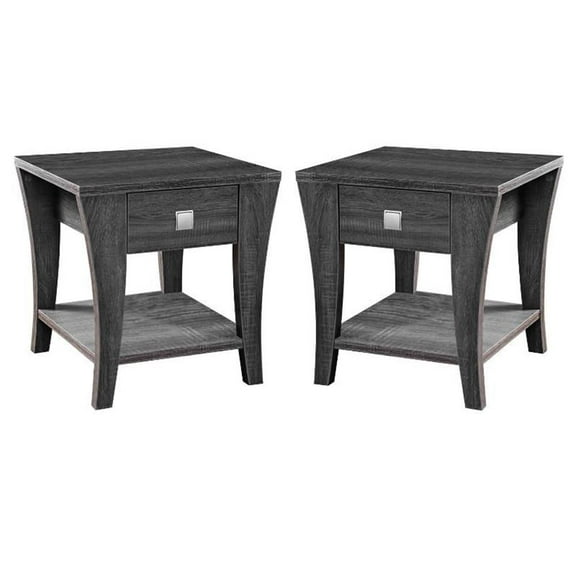 Home Square Ami Transitional Wood Storage End Table in Gray - Set of 2
