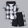 thumbnail image 2 of yboeqw Toddler Boys Clothes 2 Piece Sweatsuit Set Short Sleeve Button Down Plaid Shirt Hooded and Shorts for Fall Winter Outfit 2-7T(5-6 Years,Black), 2 of 8