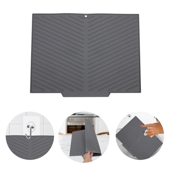 Dish Drying Mat, 1 Pc Silicone Dish Drying Mat for Kitchen Counter, Dish Drainboard Mat with Built-in Drain, Non-silp, Heat Resistant, Dishwasher Safe, 14.57x10.24 Inch, Small