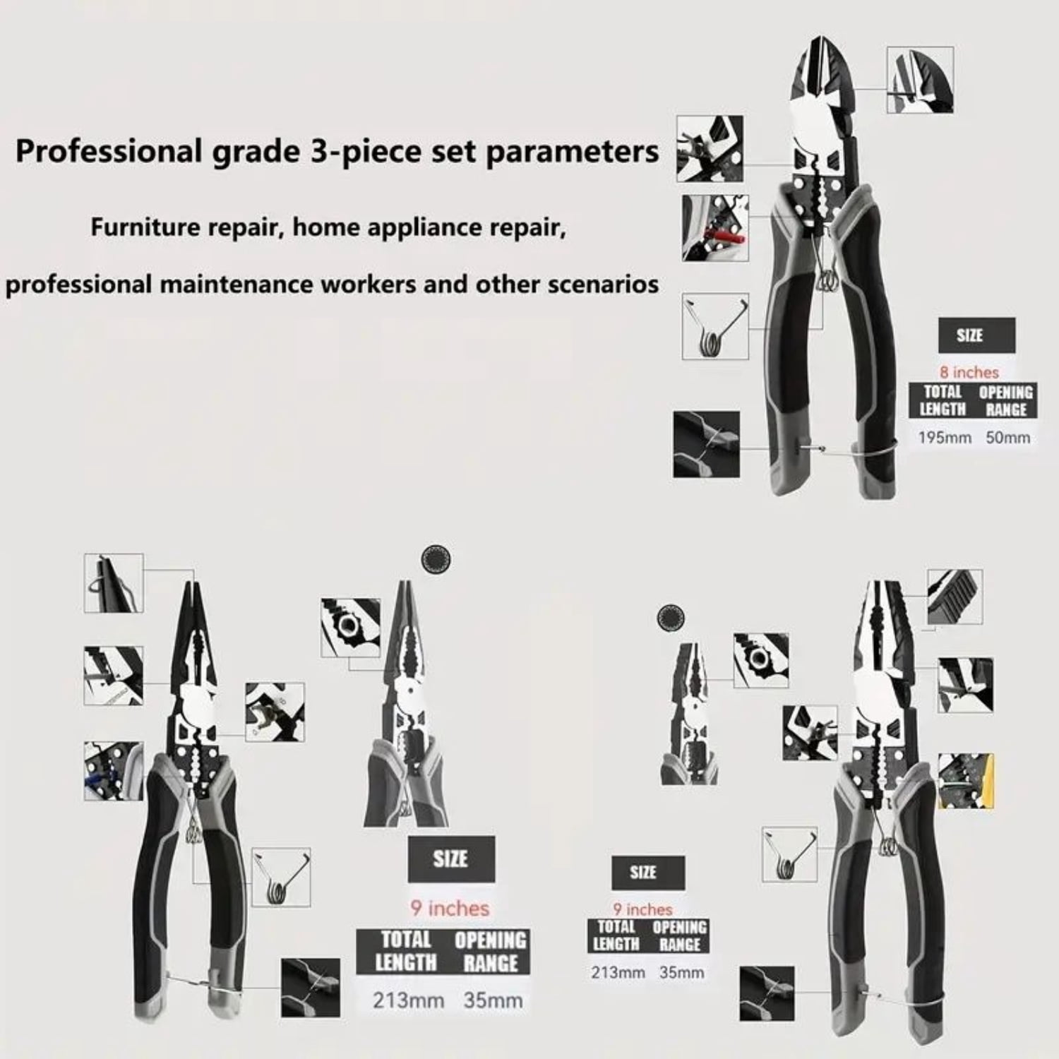 5-in-1 Multifunctional Tiger Pliers Industrial Grade Automatic Wire Stripper Cutter with PVC Handle
