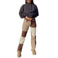 thumbnail image 1 of Women Color Block Jeans, Middle Waist Pockets Patchwork Straight Trousers Casual Style Bottoms, 1 of 7