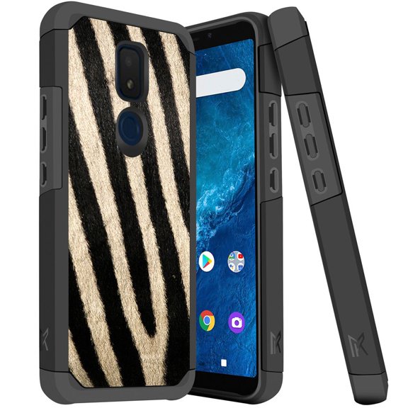 ANJ  Slim Dual Layer Hybrid Shockproof Case   Tempered Glass Cover for Cricket Icon 3, Splendor, AT&T Motivate 2 - Zebra Fur Pattern