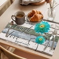 thumbnail image 3 of Teal Floral Placemats Set of 4 Farmhouse Green White Blue Wooden Place Mats Indoor Wipeable Table Mats Washable Cloth Dining Table Placemats for Kitchen Holiday Party Home Decor 13x19 Inch, 3 of 9
