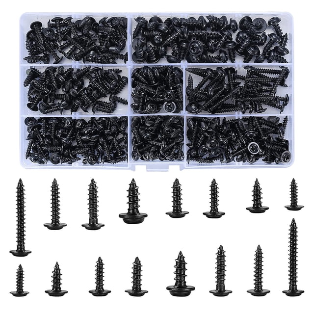 Tête de Gaufrette avec Rondelle, Vis Résistantes à la Corrosion, Kit d'Assortiment en Acier au Carbone de Haute Qualité, Vis en Acier Inoxydable pour Projets Extérieurs et Intérieurs (350)