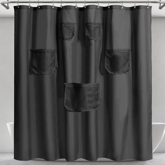 72"x72" - PEVA Grey Heavyweight Thick Shower Curtain Liner With Mesh Storage Pockets