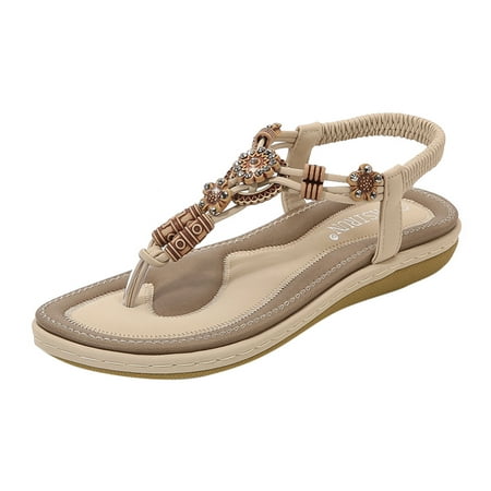 Women Ladies String Bead Water Sandals for Women Casual Elastic Band Bohemian Womens Water Sandals Beach Shoes Sandals