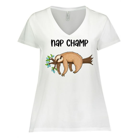 Inktastic Nap Champ Cute Sleeping Sloth Women's Plus Size V-Neck T-Shirt