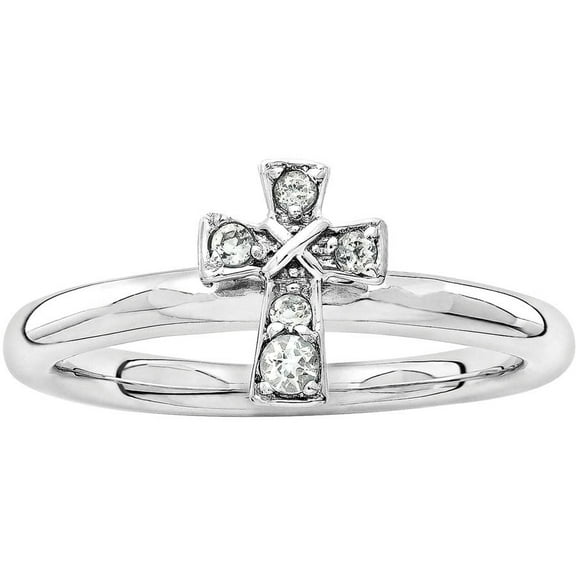 White Topaz Sterling Silver Rhodium Cross Ring
