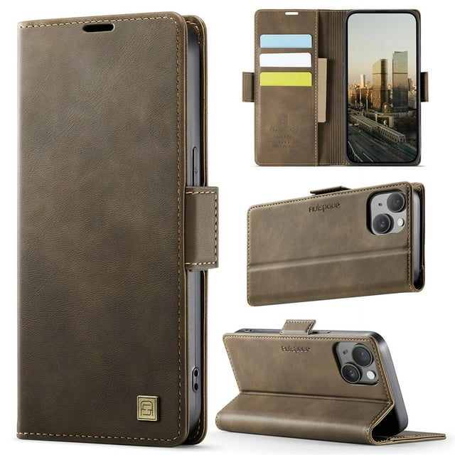 YEYKX for iPhone 13 Funda para Teléfono con Billetera Magnética de 6,1 Pulgadas, Funda Protectora de Cuero con Función de Tarjetero, Funda con Tapa a Prueba de Golpes, Marrón
