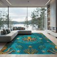 thumbnail image 2 of ODIKA 8'x10' Washable Area Rug Octopus Marine Educational Turtle Fish Motifs Ocean Underwater Refined for King Size Bedroom Under Bed, Master Suite, Non-Shedding, Easy Care, 2 of 7