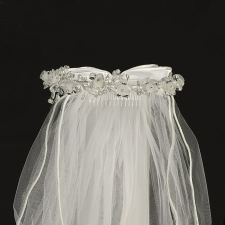 Bow Satin Crystals - White Organza Flower Rhinestone Crystal Satin Bow Special Occasion 24