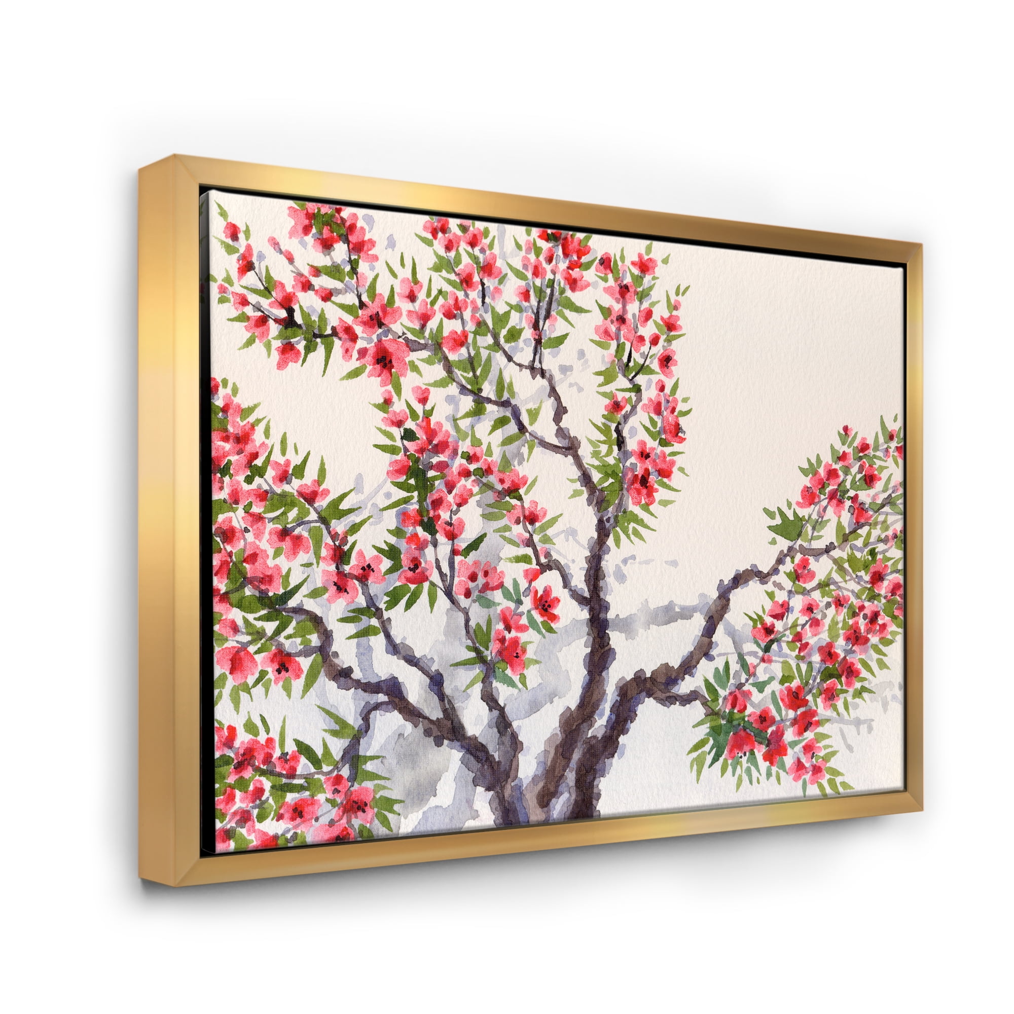 Designart 'Red Flowers On The Spring Blossoming Tree II' Traditional Framed Canvas Wall Art Print