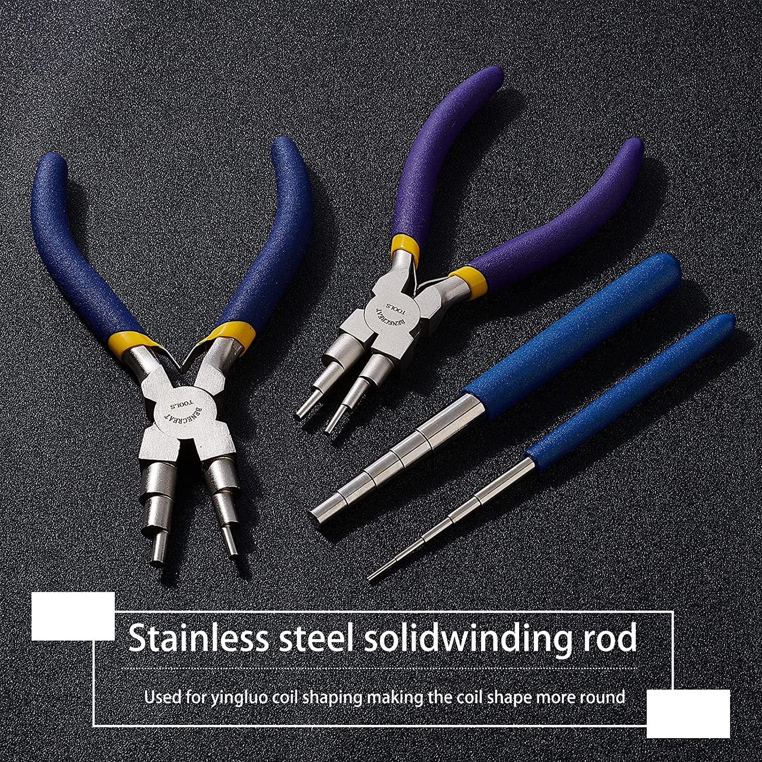 Wire Looping Tool Set with 2PCS Wire Looping Mandrel and 2PCS 6 in 1 Bail Making Plier for Jewelry Wire Wrapping and Jump Ring Forming diy