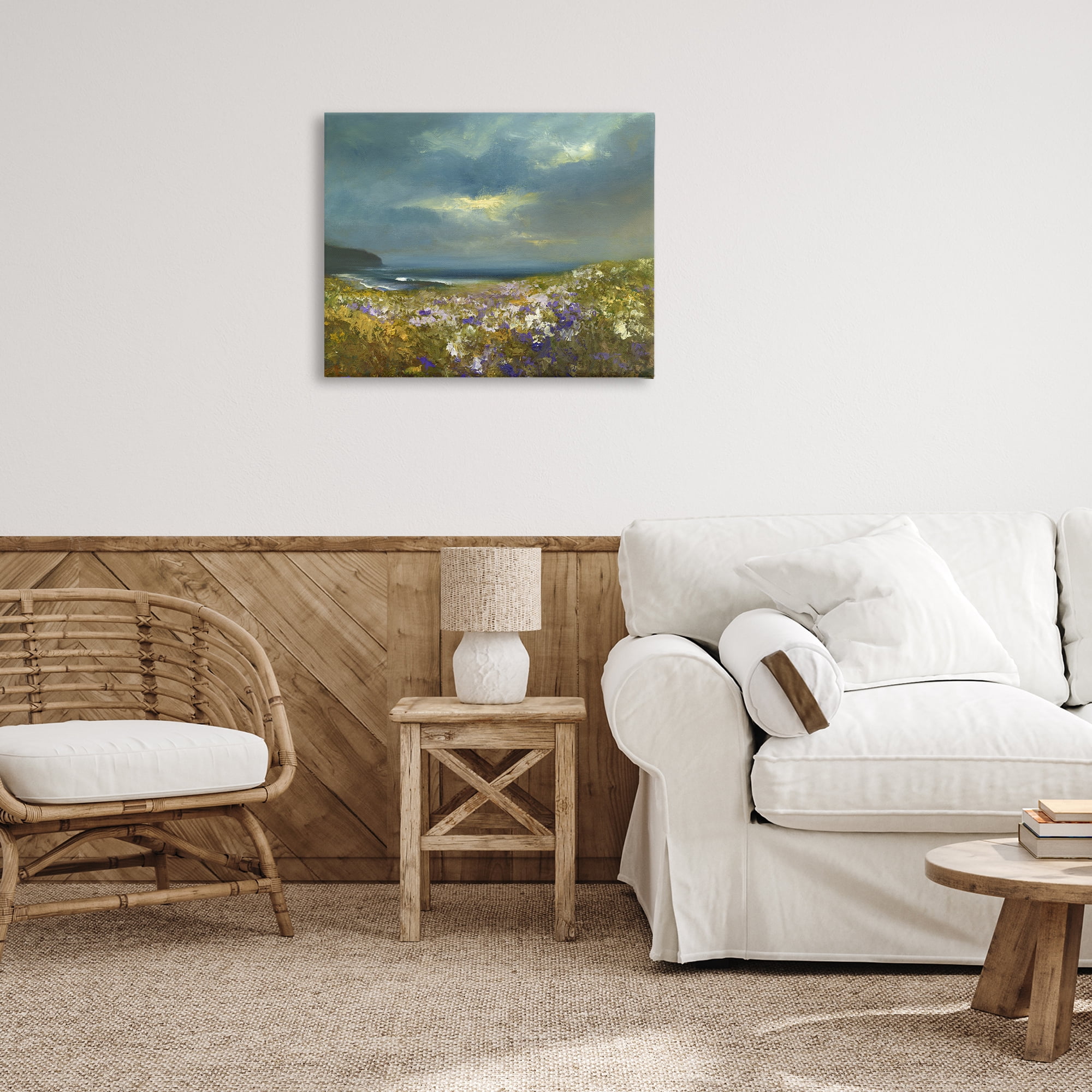 Stupell Industries Flowers by Stormy Beach Landscape & Nature Painting Wrapped Canvas Art Print Wall Art, 30 x 24
