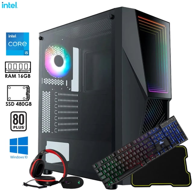 PC gamer armado CPU i5 11400 Intel RAM de 16GB SSD 480GB kit gamer 500W 80+